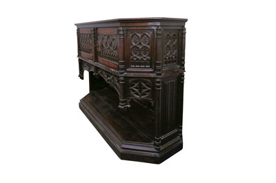 Lot 199 - AN OAK GOTHIC REVIVAL CREDENCE CUPBOARD, EARLY 20TH CENTURY