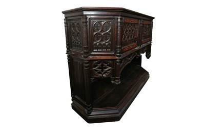Lot 199 - AN OAK GOTHIC REVIVAL CREDENCE CUPBOARD, EARLY 20TH CENTURY