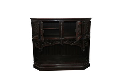 Lot 199 - AN OAK GOTHIC REVIVAL CREDENCE CUPBOARD, EARLY 20TH CENTURY