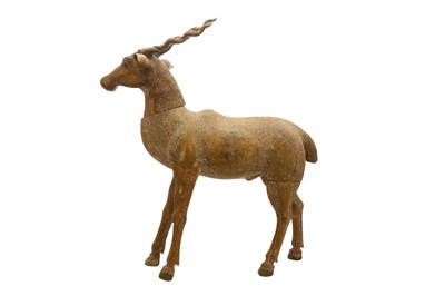 Lot 299 - AN INDIAN-CARVED WOODEN SCULPTURE OF A DEER