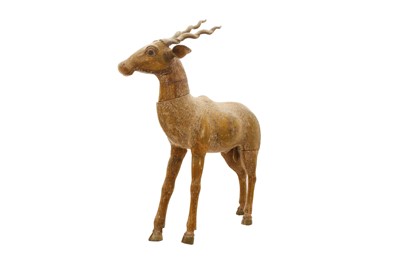 Lot 299 - AN INDIAN-CARVED WOODEN SCULPTURE OF A DEER