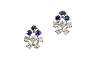 Lot 43 - A PAIR OF SAPPHIRE AND DIAMOND EARRINGS