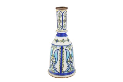 Lot 136 - A POLYCHROME-PAINTED POTTERY WATER PIPE (QALYAN) BOTTLE