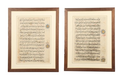 Lot 270 - TWO LOOSE QUR’AN FOLIOS, SURA YUNUS 10:67 - 74 AND AL-HUD 11:81 - 90