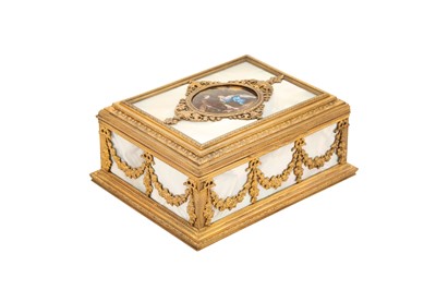 Lot 424 - A LATE 19TH CENTURY FRENCH GILT BRONZE-MOUNTED MOTHER OF PEARL 'PALAIS ROYAL' TYPE JEWELLERY CASKET