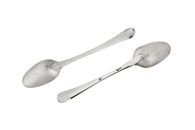 Lot 315 - Huguenot interest – A rare pair of George III silver teaspoons, London circa 1770 by Judith Callard (active C. 1768-72), additionally struck for Abraham Barrier and Louis Ducommieu
