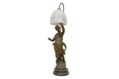 Lot 367 - A FRENCH BRONZED SPELTER FIGURAL LAMP, LATE 19TH/EARLY 20TH CENTURY