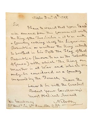 Lot 54 - Nelson (Horatio) Autograph letter signed ('Nelson') to Sir William Hamilton