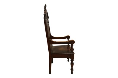 Lot 201 - A LATE VICTORIAN WELSH OAK EISTEDDFOD BARDIC CHAIR