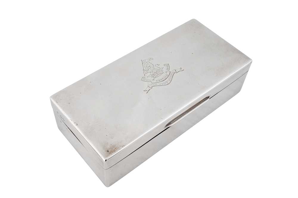 Lot 1168 - A GEORGE VI STERLING SILVER CIGARETTE BOX, LONDON 1939 BY RICHARD COMYNS