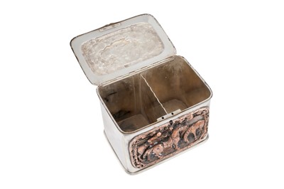 Lot 1263 - A VICTORIAN SILVER PLATED (EPNS) AND ELECTROTYPE COPPER MOUNTED DOUBLE TEA CADDY, CIRCA 1860 PROBABLY BY SILBER & FLEMING LTD