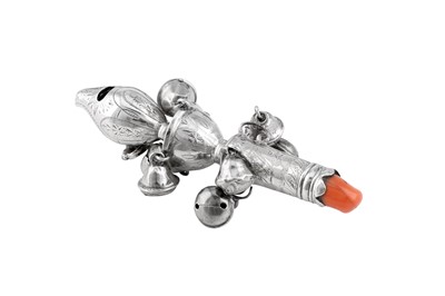 Lot 37 - A George III sterling silver and coral babies rattle, London 1798 by Peter and Ann Bateman