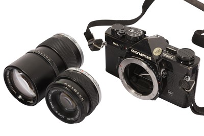 Lot 95 - An Olympus OM2N SLR Camera Outfit