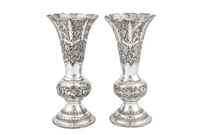 Lot 215 - A pair of late 20th century Persian (Iranian) silver vases, Isfahan circa 1980 by Seyyed Hassan Jouzdani (b.1928, d.c. 2022)