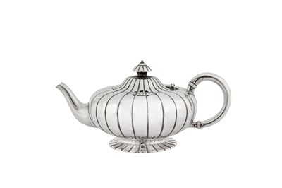 Lot 398 - A Victorian sterling silver teapot, London 1857 by John Samuel Hunt
