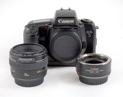 Lot 194 - Canon EOS 5 with 50mm f1.4 & EF25 Extension Tube.