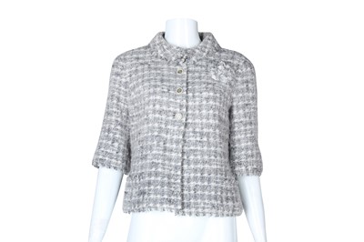 Lot 107 - Chanel Grey Wool Boucle Camellia Jacket - Size 40