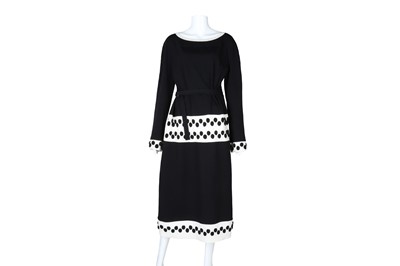 Lot 444 - Chanel Black Wool Camellia Applique Dress - Size 46
