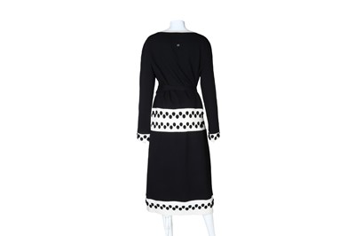 Lot 444 - Chanel Black Wool Camellia Applique Dress - Size 46