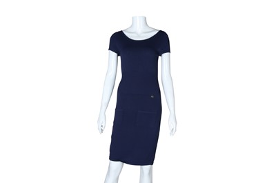 Lot 162 - Chanel Navy Knit Ribbed Waist Dress - Size 34