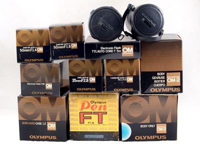 Lot 121 - An Empty Olympus Pen F & Other Empty Olympus OM Boxes.