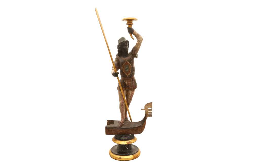 Lot 366 - A CARVED WOODEN FIGURE OF A GONDOLIER TORCHERE 19th CENTURY