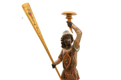 Lot 366 - A CARVED WOODEN FIGURE OF A GONDOLIER TORCHERE 19th CENTURY