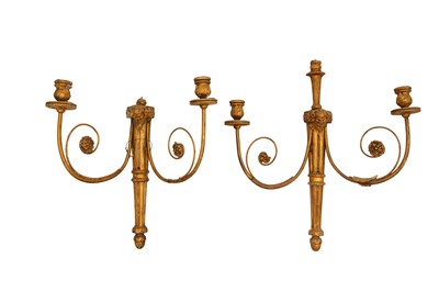 Lot 361 - TWO NEOCLASSICAL STYLE GILTWOOD AND GESSO TWO BRANCH WALL SCONCES/APPLIQUES