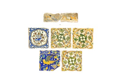 Lot 14 - SEVEN PERSIAN POTTERY TILES WITH FLORAL MOTIFS