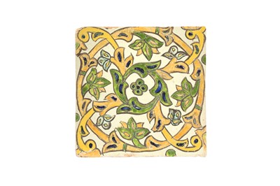 Lot 14 - SEVEN PERSIAN POTTERY TILES WITH FLORAL MOTIFS