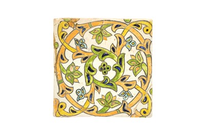 Lot 14 - SEVEN PERSIAN POTTERY TILES WITH FLORAL MOTIFS