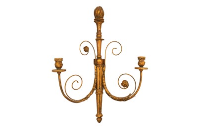 Lot 360 - A NEO CLASSICAL STYLE CARVED GILTWOOD AND GESSO TWO BRANCH WALL SCONE/APPLIQUE