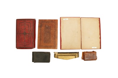 Lot 67 - FIVE LEATHER BOOK BINDINGS AND A GILT AND TOOLED FLAP SECTION
