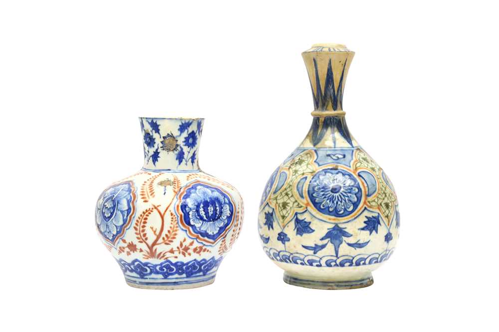 Lot 37 - TWO SAFAVID POTTERY WATER PIPE BOTTLES (QALYAN)