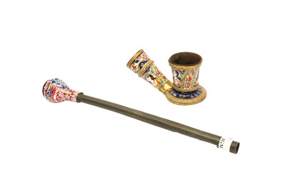 Lot 36 - TWO POLYCHROME-PAINTED ENAMELLED COPPER PIPE ELEMENTS