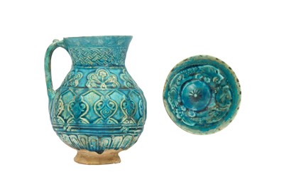 Lot 7 - A BAMIYAN MOULDED AND TURQUOISE-GLAZED POTTERY JUG AND A SMALL BOWL
