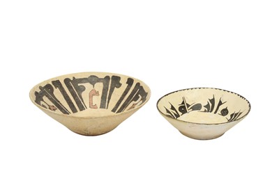 Lot 3 - TWO SAMANID SLIP-PAINTED EPIGRAPHIC POTTERY BOWLS