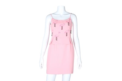 Lot 53 - Moschino Pink Peplum Flamingo Print Dress - Size 40