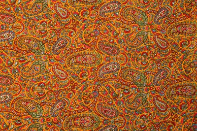 Lot 79 - A FINE SAFFRON YELLOW FULL TERMEH SHAWL