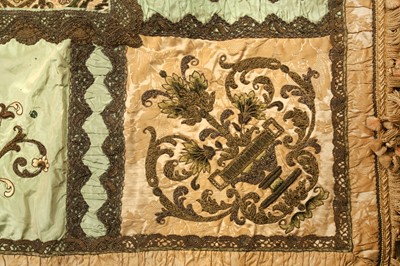 Lot 82 - A MAGNIFICENT METAL THREAD-EMBROIDERED SILK COVERLET