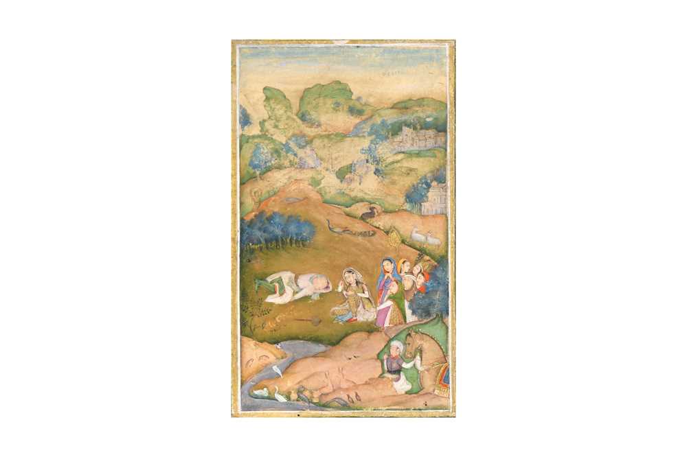 Lot 479 - AN ILLUSTRATION FROM A KHAMSA BY NIZAMI GANJAVI: SHIRIN MOURNING FARHAD'S DEATH