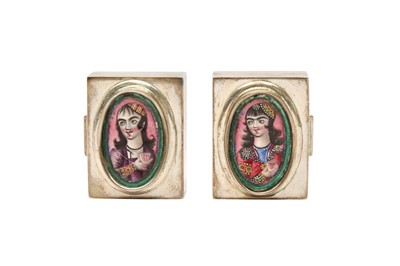 Lot 24 - TWO MINIATURE ITALIAN SILVER BOXES WITH ENAMEL-PAINTED QAJAR PORTRAITS