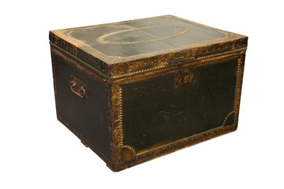 Lot 194 - A CANVAS AND BRASS STUDDED TRAVELLING TRUNK