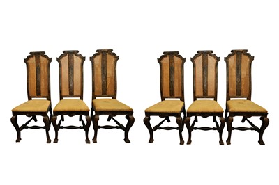 Lot 186 - A SET OF SIX QUEEN ANNE STYLE HIGH BACK DINING CHAIRS