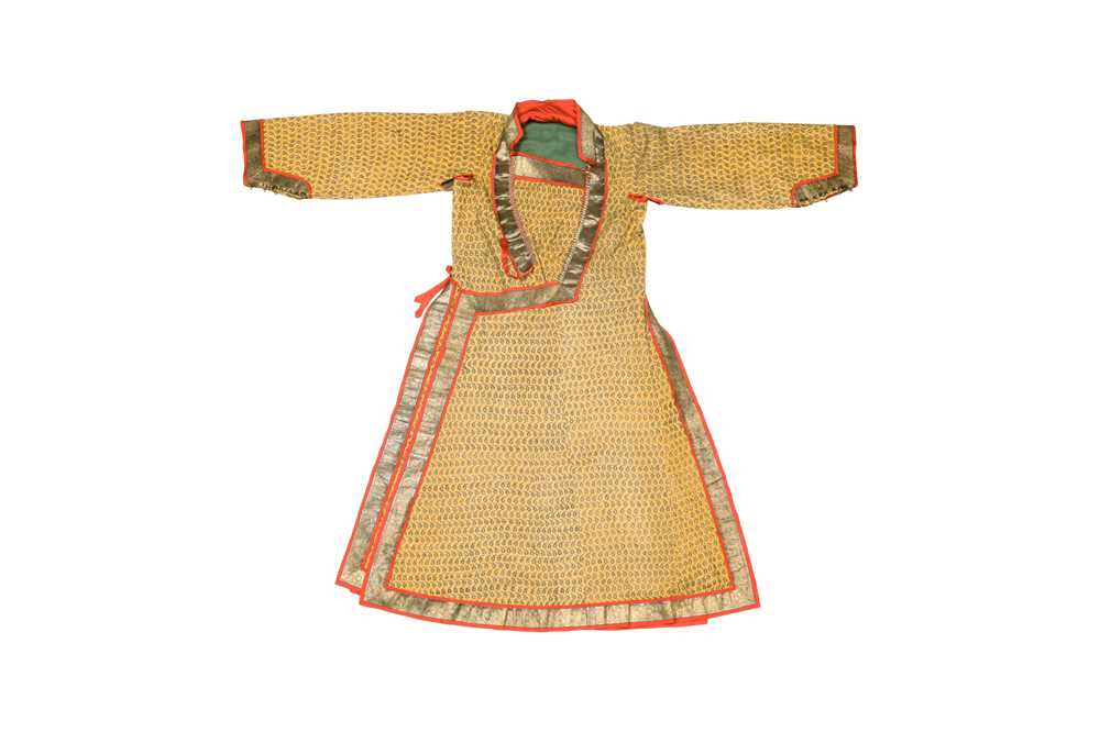 Lot 83 - A KASHMIRI EMBROIDERED ANGARKHA (LONG-SLEEVED OUTER ROBE)