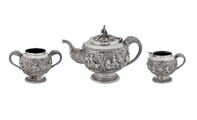 Lot 126 - An early 20th century Anglo – Indian unmarked silver three-piece tea service, Bombay circa 1910