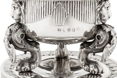 Lot 428 - Earl of Lonsdale service - A large and fine matched pair of George III sterling silver ‘Egyptomania’ salts, London 1803 by Digby Scott & Benjamin Smith and London 1810 by Benjamin Smith & James Smith