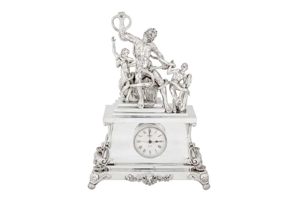 Lot 56 - The Laocoön – A late 20th century Spanish 915 standard silver mantle clock, circa 1980