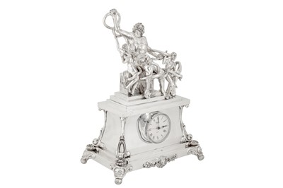Lot 56 - The Laocoön – A late 20th century Spanish 915 standard silver mantle clock, circa 1980