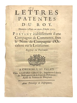 Lot 50 - Law (John) Lettres Patentes du Roy. Donnees a Paris au mois d'Aout 1717